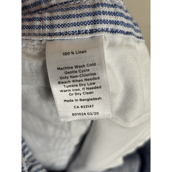 Talbots XXL Size 16 LINEN Pull On Pants Gauzy Striped Blue White Coastal Beach - Picture 3 of 4